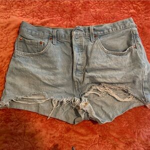 Levi's 501 Light Blue Distressed Jean Shorts